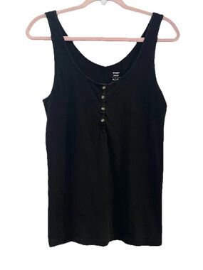Old Navy Y2K Ribbed Henley Tank Top Womens XL FItted Button Up Vintage Black